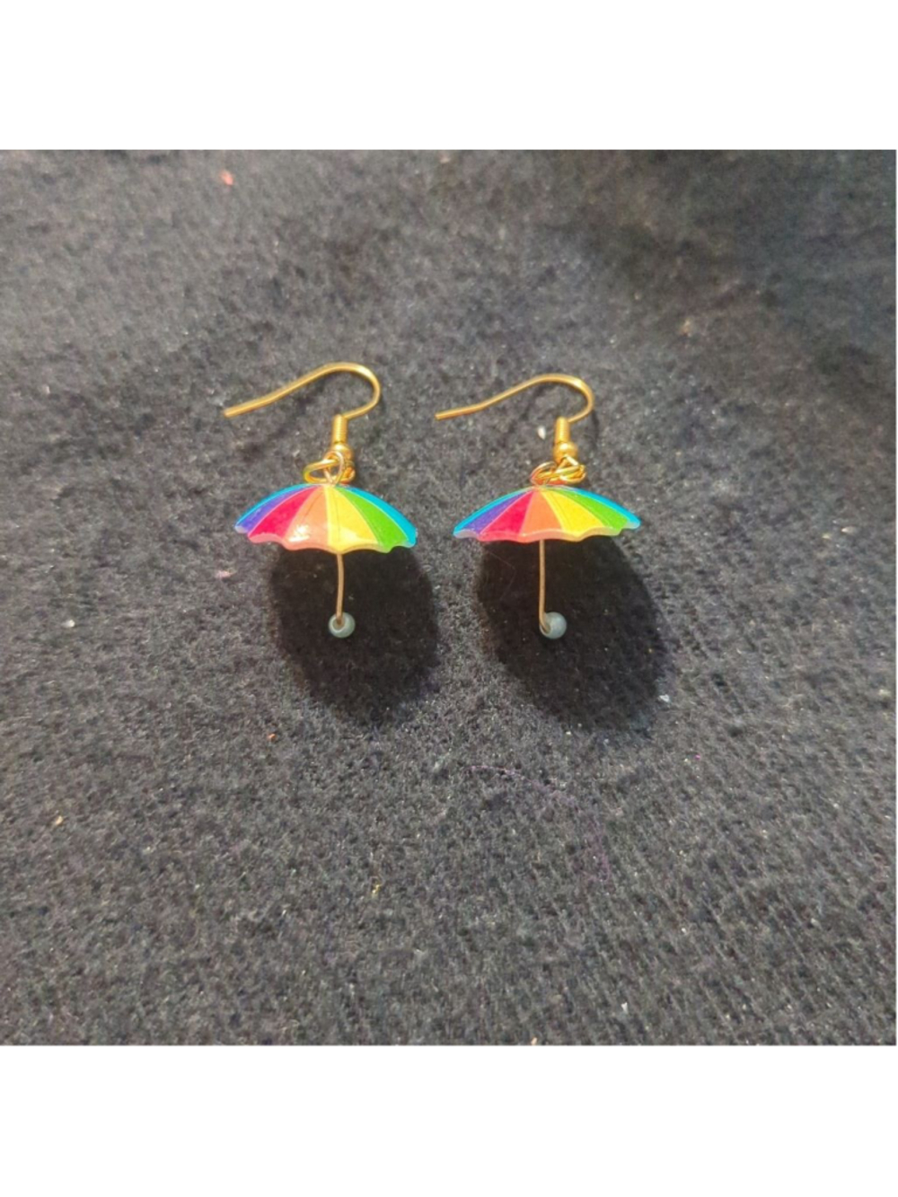 Gold Tone Rainbow Umbrella Dangle Drop Lightweight Statement Earrings